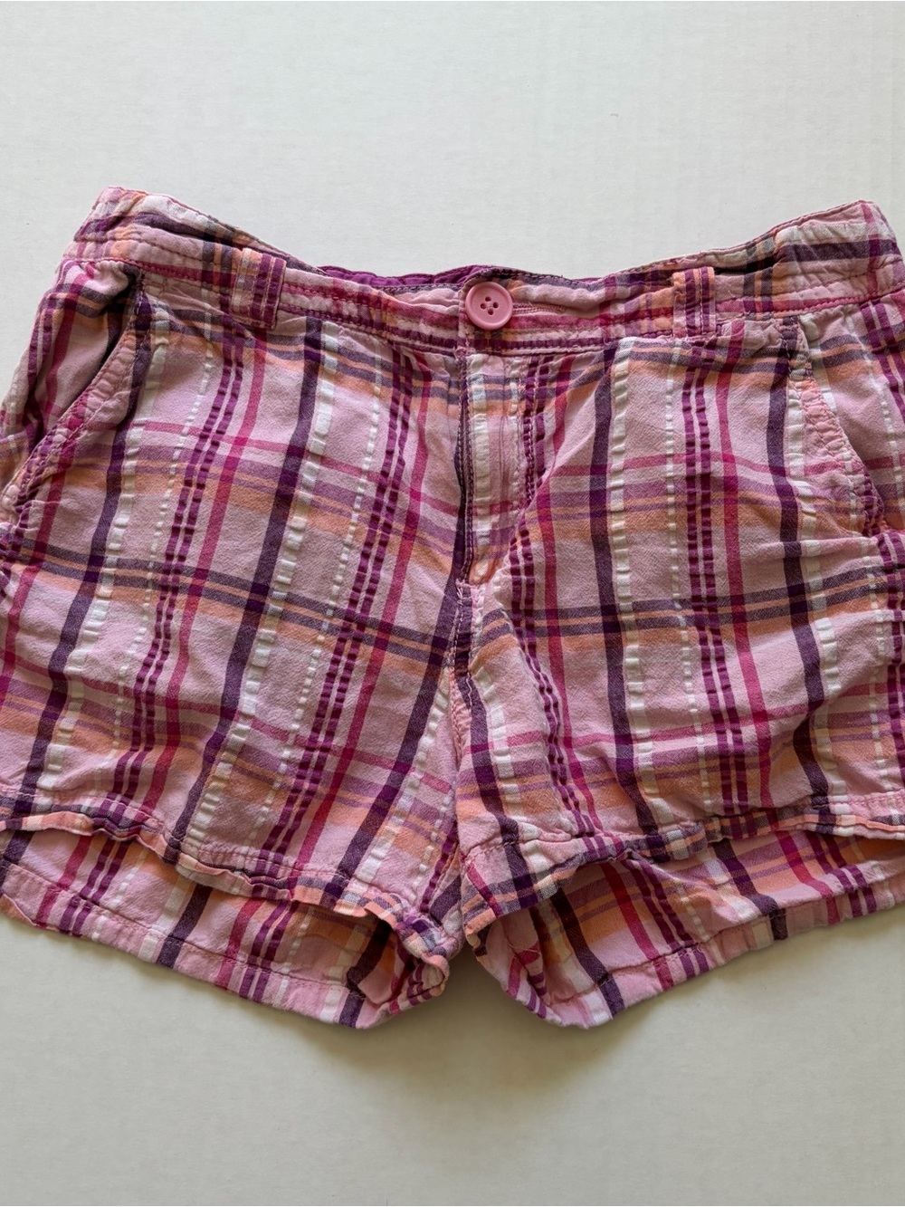 Y2K Vintage Cherokee Cotton Low Rise Plaid Mini Shorts Pink Purple Women’s 25”